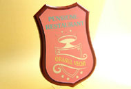 Placa gravata pe scut din lemn